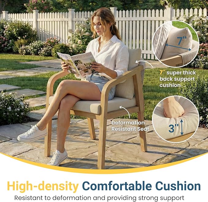 Wisteria Lane Acacia Patio Dining Chairs Set of 2, Outdoor Wood Chairs with Thick Cushions - Photo 4