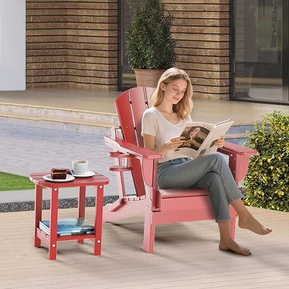 nalone Adirondack Side Table 16.5" Outdoor Side Table HDPE Plastic Double Adirondack End Table Small Table for Patio (Red)