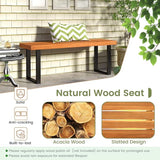 RELAX4LIFE Outdoor Bench Acacia Wood - 48’’ Garden Patio Dining Bench w/Slatted Seat, Metal Legs - Photo 4