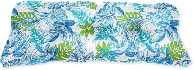 BrylaneHome Tufted Bench Cushion - 45.5" L x 19" W x 3" H- Patio & Outdoor - Water, Stain & Fade Resistant - Blue Fern