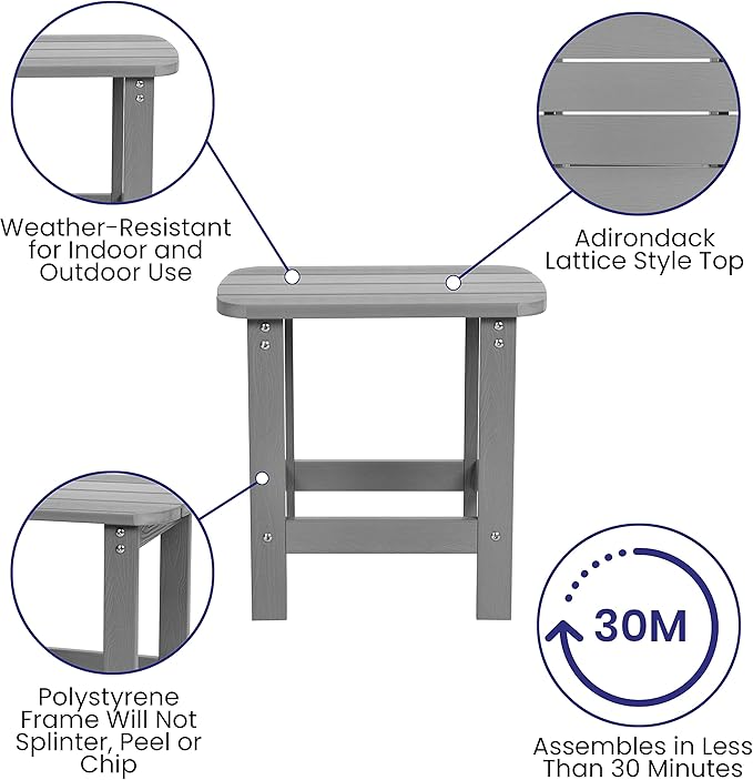 Flash Furniture Set of 2 Savannah Adirondack Rocking Chairs - Commercial Grade All-Weather Gray Poly Resin Wood - Photo 5
