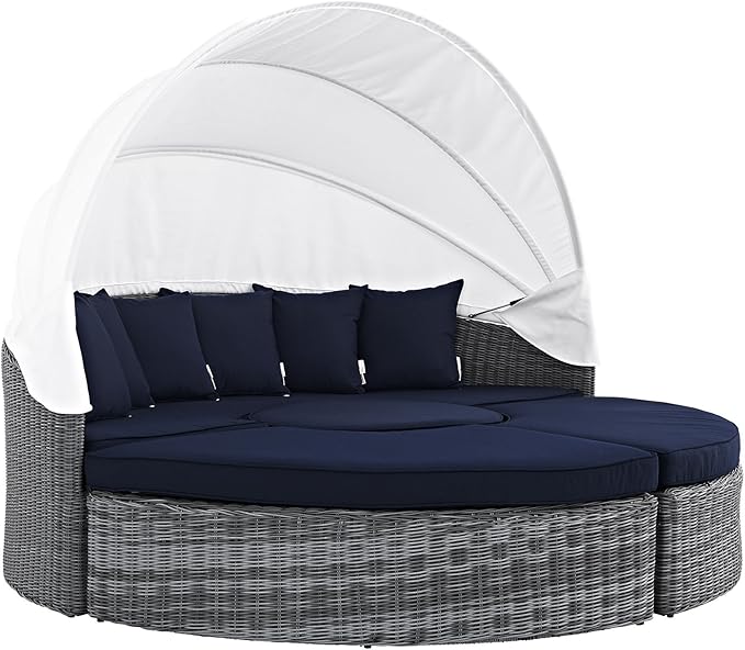Modway Summon Outdoor Patio Daybed with Canopy and Sunbrella Cushions in Canvas Navy