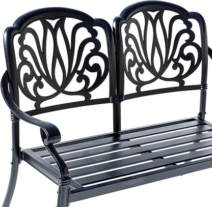 Hi-Line Gift Ltd. Midnight Oasis- Black Cast Aluminium Garden Bench with Easy Assembly
