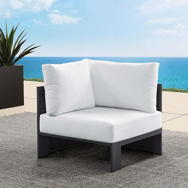 Modway Tahoe Aluminum Outdoor Sectional Corner Chair in Gray White with Weather-Resistant Cushions - Photo 1