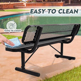Outdoor Garden Bench, Cast Iron Metal Frame Patio Park Bench with Backrest, Portable Expanded Metal Black Bench - Photo 7