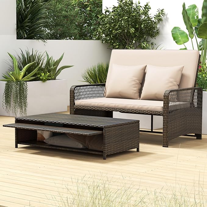Tangkula Patio Rattan Daybed with 4-Level Adjustable Backrest - Photo 5
