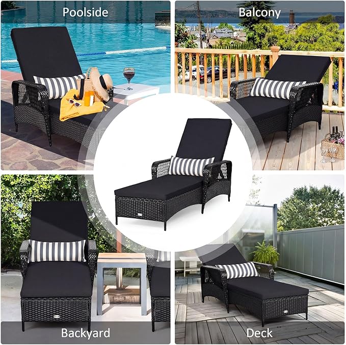 Tangkula Wicker Chaise Lounge Outdoor Set of 2, Patio Rattan Reclining Chaise with 6-Gear Adjustable Backrest - Photo 9