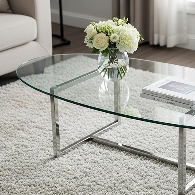 24x48 inch Oval 1/4" Thick Pencil Polished Edge Glass Table Top with 6 Bumpers - Tempered - Photo 8
