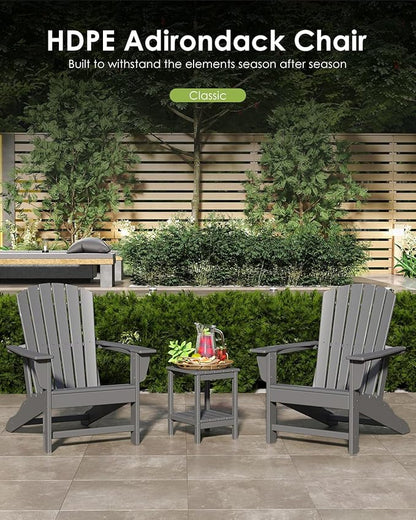 GREENVINES Adirondack Chairs Set of 6 | HDPE Plastic | Oversized Fire Pit Chair | All Weather | Grey | Poly Lumber | for Outdoor Deck Backyard Patio Garden