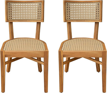 Christopher Knight Home Neeko Acacia Wood Patio Dining Chairs Set of 2, Wooden Outdoor Kitchen Side Chair, Wicker Garden Chair Set for Dining Table, Patio Furniture Extra Seat, Light Brown + Teak