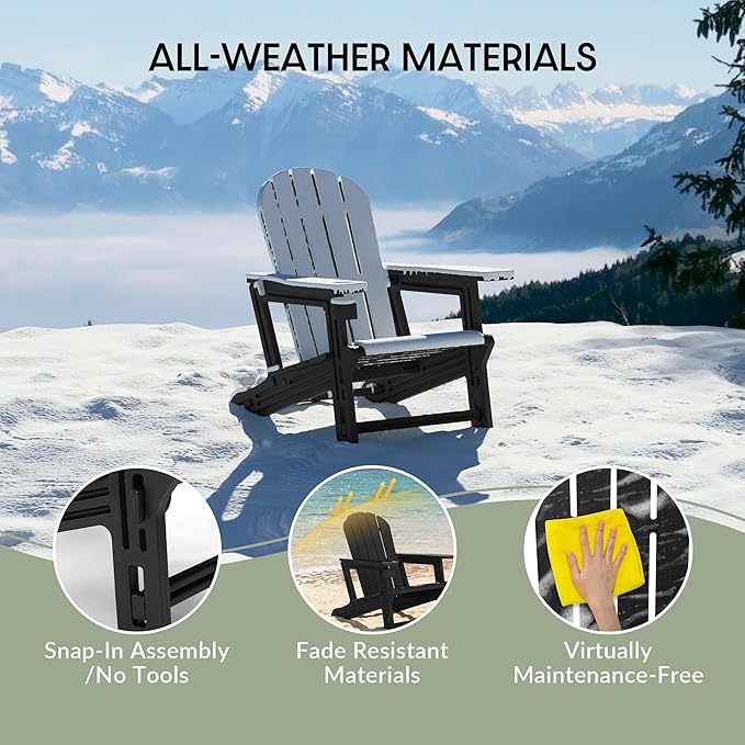 WestinTrends Tool-Free Assembly Outdoor Patio HDPE Plastic Adirondack Chair with Cup Holder, Black