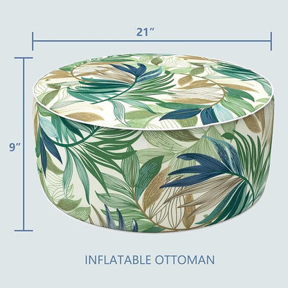 LVTXIII Inflatable Stool Ottoman Footrest with Handle, Decorative Fade-Resistant Foot Stool, Indoor or Outdoor Pouf for Home Garden and Camping Use, D21 x W 21 x H9, Lush Leaf Green