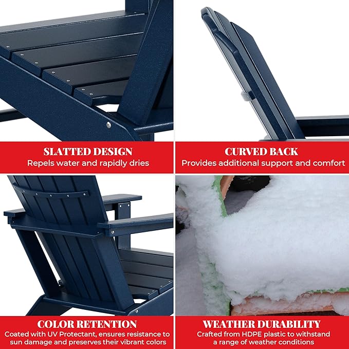 Costaelm Outdoor Adirondack Chair, HDPE Patio Chair, Weather Resistant Lawn Firepit Outside Chairs for Porch, Poolside - Photo 5