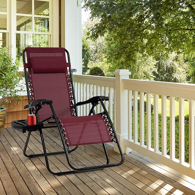 Tangkula Zero Gravity Chair, Folding Patio Lounge Chair Adjustable Outdoor Recliner with Cup Holder - Photo 2