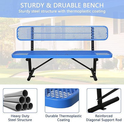 6FT Heavy-Duty Portable Outdoor Bench, Park Benches for Outside, Garden Benches Weatherproof with Backrest & Portable Frame, Commercial-Grade Seat Bench for Park, Garden, School, Shopping Mall