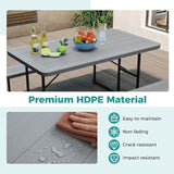 Giantex Picnic Table Bench Set for 4 People, 4.5FT Outdoor Rectangular Dining Table & 2 Benches w/Umbrella Hole - Photo 7