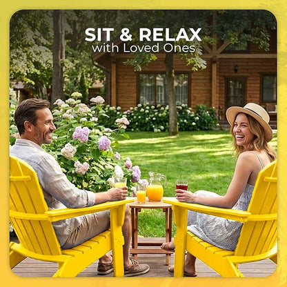 Ecommersify Folding Adirondack Chair with Cup Holder - (Yellow) - Heavy Duty Recycled Poly Lumber Folding Chair - Amish Crafted Outdoor Furniture - Made in USA