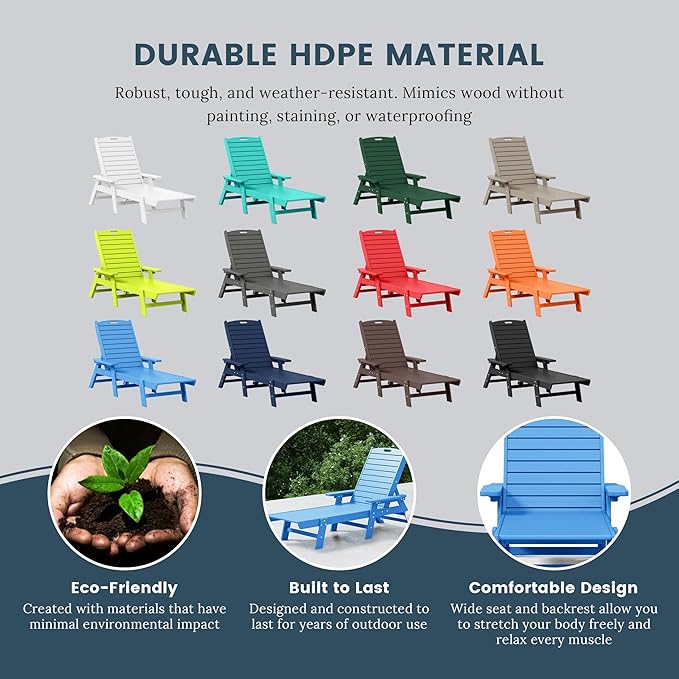 WO WESTIN OUTDOOR HDPE Laguna Poly Reclining Chaise Lounge, Pacific Blue