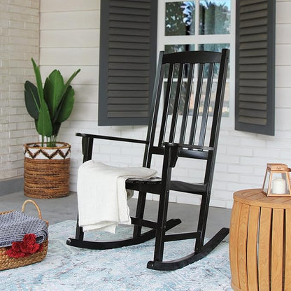 Cambridge Casual Bentley Solid Wood Porch Rocking Chair with Seat Pad, Black: Mahogany Outdoor Rocker with Cushion, Weather-Resistant Finish for Porch or Patio