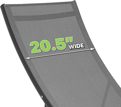 Magshion Outdoor Chaise Lounge Chair Set of 2 with Folding Side Table, Patio Pool Lounger Chairs with 6 Position, Tanning Recliner for Sunbathing, Beach, Deck, Lawn, Yard, Balcony, Poolside, Grey