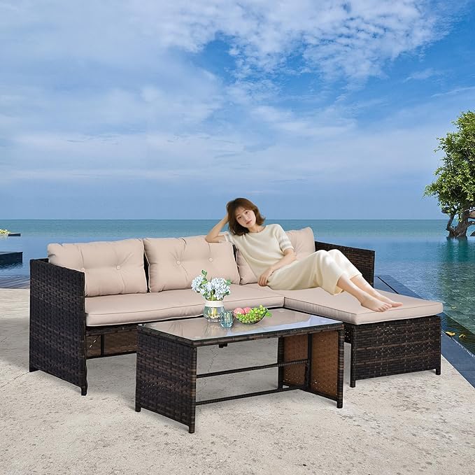 73" Modular Sleeper Sofa with Practical Tempered Glass Table, Freely Combined Chaise Lounge with Woven Rattan - Photo 1