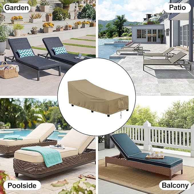 OutdoorLines Outdoor Waterproof Patio Chaise Lounge Chair Cover - UV Resistant Lounger Covers Heavy Duty Weatherproof Patio Sofa Furniture Covers, 2 Packs, 68Wx30Dx30H Inches, Camel