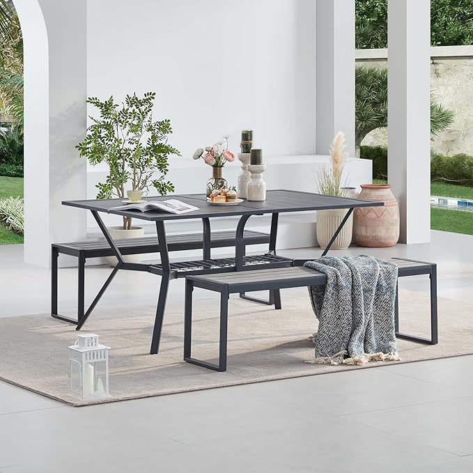 VICLLAX 3-Person Outdoor Bench 53" Long Garden Bench Backless Porch Patio Bench Metal Park Bench, Grey