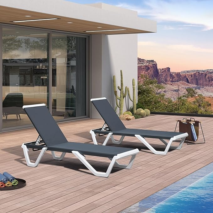 PURPLE LEAF Outdoor Chaise Lounge Set of 2 Plastic Pool Lounge Chair with Aluminum Frame Stackable Patio Tanningchairs - Photo 1