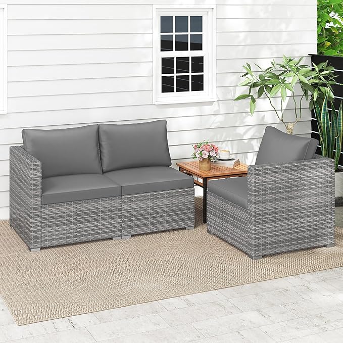 Tangkula 3 Seat Outdoor Wicker Sofa Set, Modular PE Rattan Patio Cushioned Sectional Couch Set - Photo 6