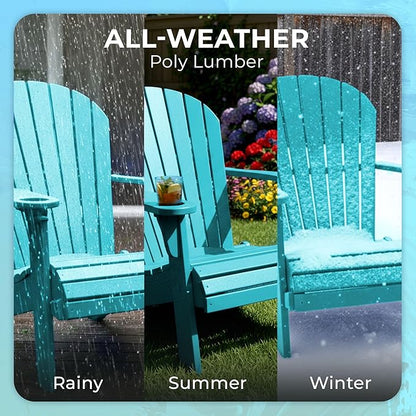 Ecommersify Folding Adirondack Chair with Cup Holder - (Aruba Blue) - Heavy Duty Recycled Poly Lumber Folding Chair - Amish Crafted Outdoor Furniture - Made in USA