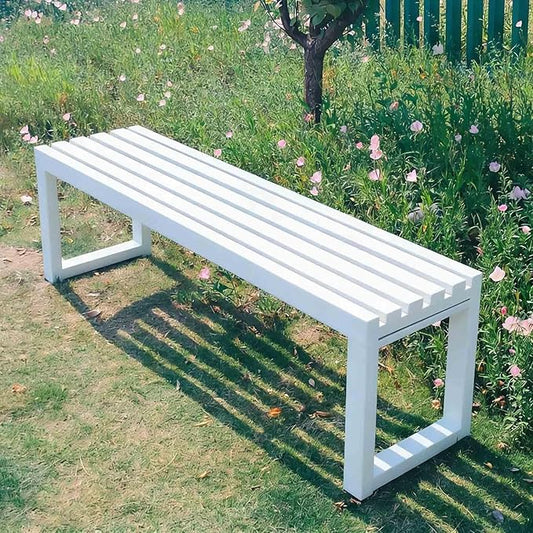 Outdoor Metal Backless Bench 3.3/3.9/4.9/5.9ft Weatherproof Heavy Duty Patio Benches Porch Seating 2-Person Dining Benches Garden Metal Bench Multifunctional Slat Furniture Chair(White,4.9ft)