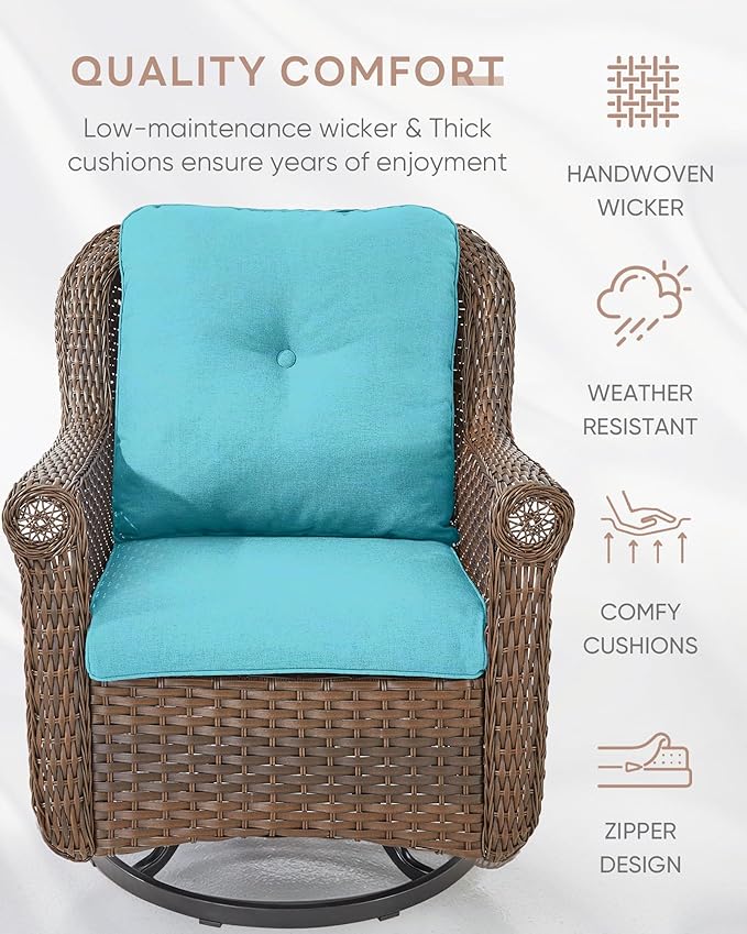 Patio Chairs Outdoor Swivel Glider - Set of 2 High Back Outside Brown Wicker Rattan Rocking Chair with Thick Cushion - Photo 4