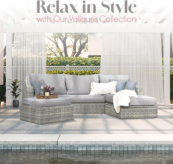 Elle Decor Vallauris Patio Outdoor Furniture Collection, Premium All Weather Wicker, Storage Sectional, Gray - Photo 2