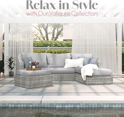 Elle Decor Vallauris Patio Outdoor Furniture Collection, Premium All Weather Wicker, Storage Sectional, Gray