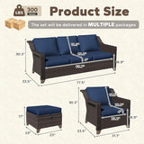 6 Pieces Patio Conversation Furniture Set - 2 Sofas, 2 Armchairs, 2 Ottomans - Photo 2