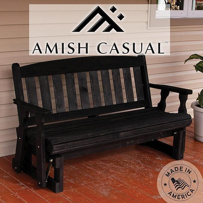 Amish Casual Heavy Duty 800 Lb Mission Pressure Treated Porch Glider (4 Foot, Semi-Solid Black Stain) - Photo 3