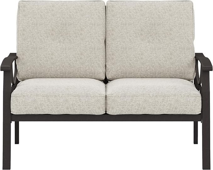 RoyalCraft Patio Loveseat, All-Weather Outdoor 2 Seats Sofa Couch, Khaki Metal Furniture with Beige Cushions - Photo 7