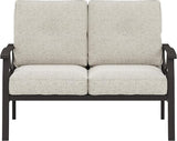 RoyalCraft Patio Loveseat, All-Weather Outdoor 2 Seats Sofa Couch, Khaki Metal Furniture with Beige Cushions - Photo 7