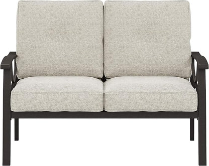 RoyalCraft Patio Loveseat, All-Weather Outdoor 2 Seats Sofa Couch, Khaki Metal Furniture with Beige Cushions