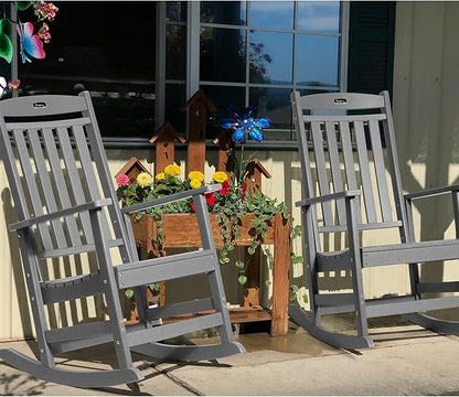 FUNBERRY Outdoor Rocking Chairs, HDPE All Weather Poly Lumber Rocker, High Back Patio Rockers Easy Assembly