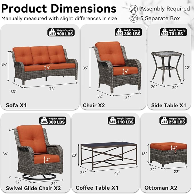9 Piece Outdoor Wicker Patio Furniture Set, Patio Chairs Set with Thickened Olefin Cushions, High Back and Deep Seating - Photo 2