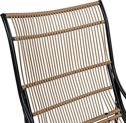 Christopher Knight Home Hanley Patio Wicker Lounge Chair with Ottoman Footrest+Coffee Table, 3-Piece Outdoor Furniture Set for Porch/Balcony/Deck/Backyard, Metal Frame+Soft Cushions,Beige+Black+Brown
