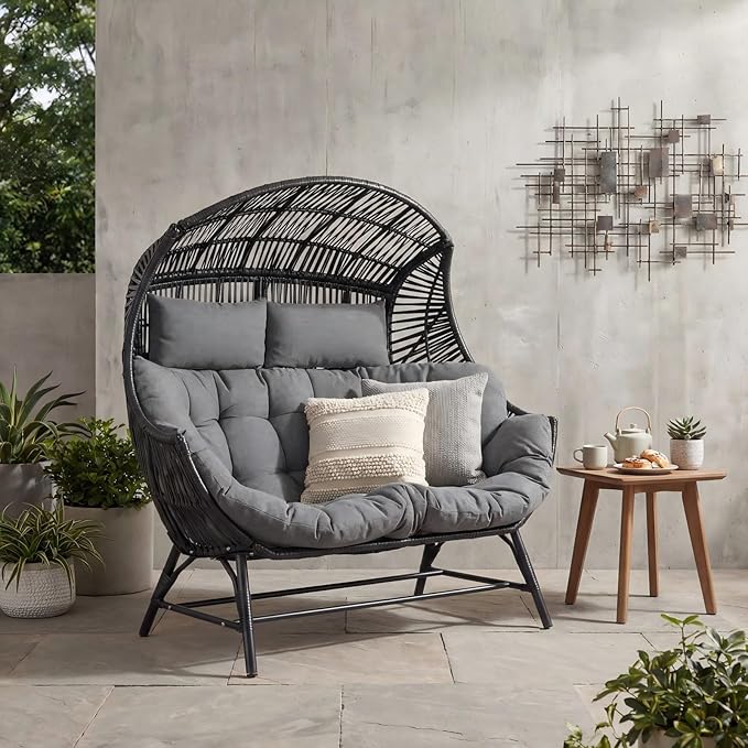 IRONCK 2 Person Egg Chair Indoor Outdoor, Double Lounge Chair, Update Frame, Cushions and Headrests - Photo 1