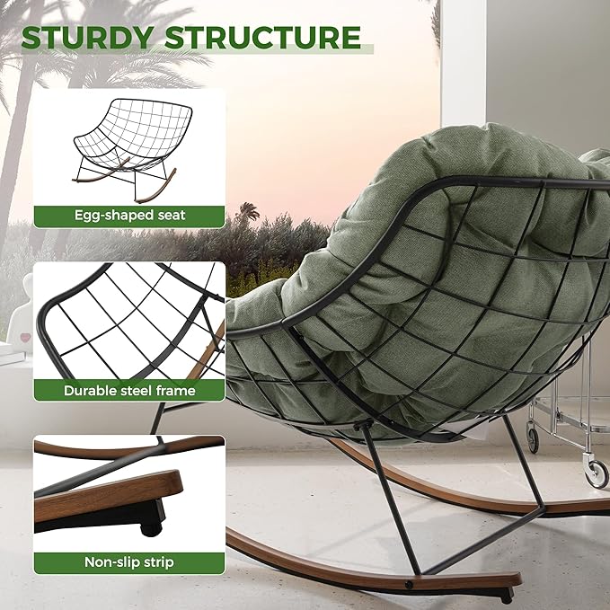 Grand patio Outdoor Rocking Chair, E-Coated Modern Cozy Lounge Rocker Chair with Cushion for Balcony Porch Patio - Photo 6