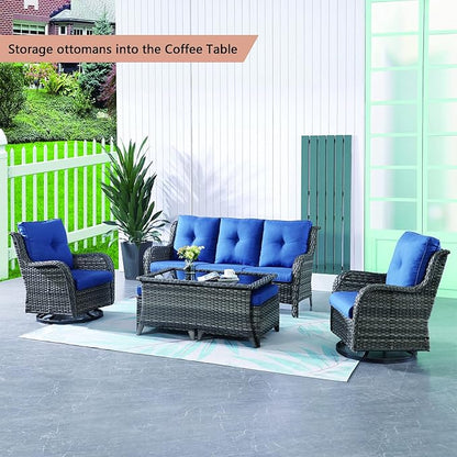 Rilyson Patio Tables Wicker Coffee Table - Outdoor Rattan Coffee Tables with Glass Top for Patio Proch Deck Balcony Rectangle Mixed Grey