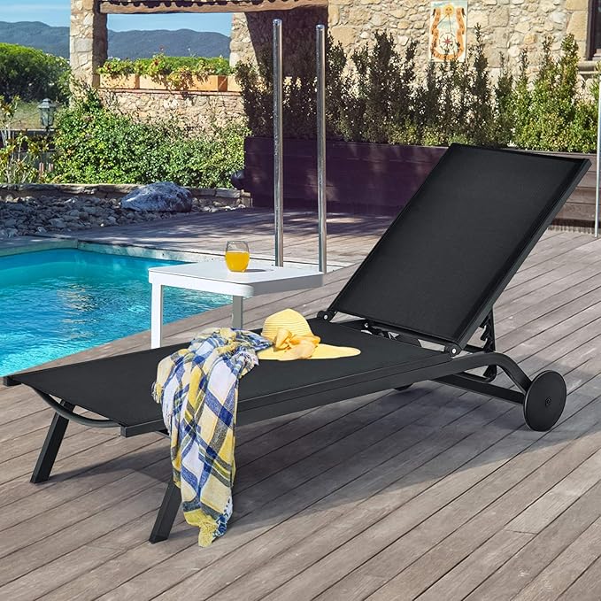 Tangkula Outdoor Aluminum Chaise Lounge, Patio Lounge Recliner Chair w/6 Adjustable Backrest - Photo 4