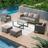 Rilyson Wicker Outdoor Patio Furniture Set - 6 Piece Patio Conversation Set with 2 Armrest Chairs, 2 Rattan Ottoman - Photo 7
