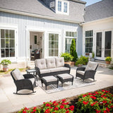 Belord Patio Rocking Chairs Furniture Set of 6, Outdoor Wicker Furniture Sets with Wicker Rocker - Photo 1