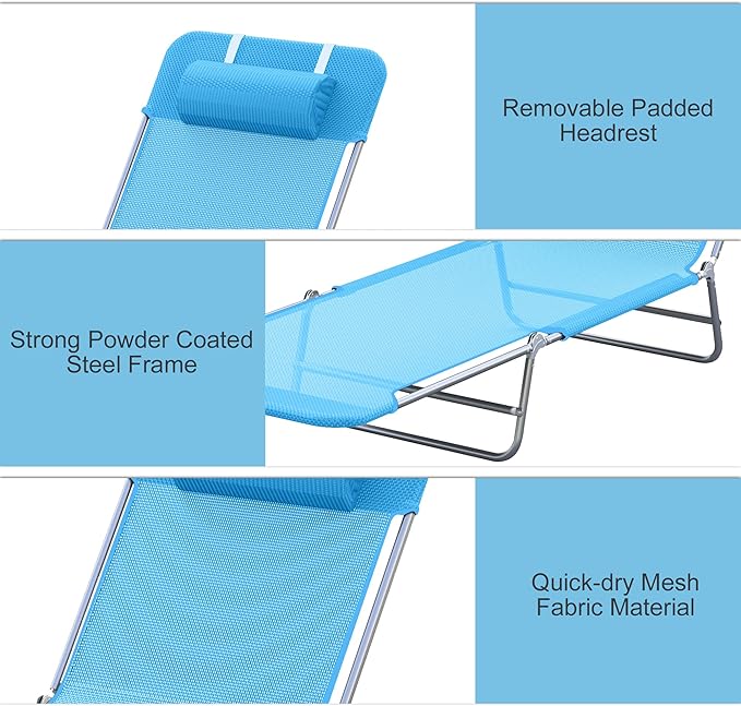 Outsunny Folding Chaise Lounge Pool Chairs, Outdoor Sun Tanning Chairs with Pillow, Reclining Back - Photo 4