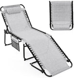Goplus Chaise Lounge Chair Outdoor, Folding 5-Postion Beach Lounger with Detachable Pillow, Side Pocket - Photo 1